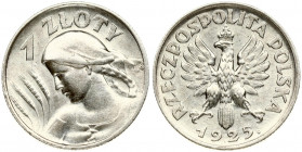 Poland 1 Zloty 1925 (London) Dot after date. Obverse: Crowned eagle with wings open. Reverse: Bust left. Edge Description: Reeded. Silver. Y 15