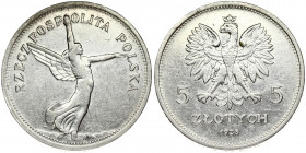 Poland 5 Zlotych 1928 (w) Warsaw Obverse: Crowned eagle with wings open. Reverse: Winged Victory right. Edge Lettering: SALUS REIPUBLICAE SUPREMA LEX....