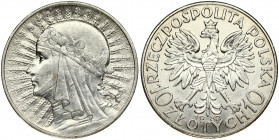 Poland 10 Zlotych 1932(L) London. Obverse: National arms flanked by value. Legend: RZECZPOSPOLITA POLSKA. Reverse: Radiant head of Queen Jadwiga left....