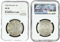 Poland 10 Zlotych 1939 (w) Averse: Rifle Corps symbol below eagle with wings open. Reverse: Head of Jozef Pilsudski left. Edge Description: Reeded. Si...
