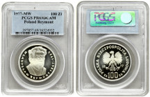 Poland 100 Zlotych 1977 MW Averse: Imperial eagle above value. Reverse: Head of Wladyslaw Reymont 1/4 right. Silver. Y 89. PCGS PR69DCAM