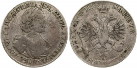 Russia 1 Rouble 1718 KO. Peter I (1699-1725). Obverse: Laureate bust right. Reverse: Crown above crowned double-headed eagle. 'L' on the leg of the ea...