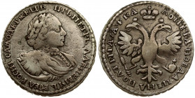 Russia 1 Poltina 1721. Peter I (1699-1725). Averse: Laureate bust right. Reverse: Crown above crowned double-headed eagle. 'Portrait with shoulder str...
