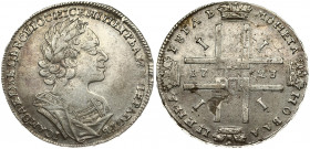 Russia 1 Rouble 1723 Moscow. Peter I (1699-1725). Averse: Laureate bust right. Reverse: Sunburst in center divides date in cruciform with 4 crowns mon...