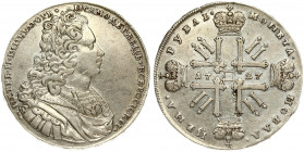 Russia 1 Rouble 1727 Peter II (1727-1729). "Moscow type". Averse: Laureate bust right. Reverse: Date in cruciform with 4 crowns monograms in angles. R...