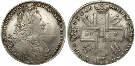 Russia 1 Rouble 1727 СПБ St. Petersburg. Peter II (1727-1729). Petersburg type . Averse: Laureate bust right. Reverse: Date in cruciform with 4 crowns...