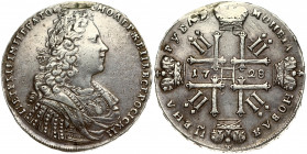 Russia 1 Rouble 1728 Moscow. Peter II (1727-1729). Obverse: Laureate bust right. Reverse: Date in cruciform with 4 crowns; monograms in angles. 'Type ...