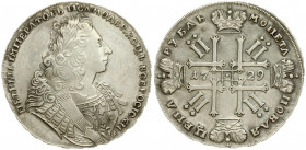 Russia 1 Rouble 1729 Peter II (1727-1729). Averse: Laureate bust right. Reverse: Date in cruciform with 4 crowns monograms in angles. 'Type of 1729'. ...