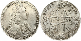 Russia 1 Rouble 1729 Moscow. Peter II (1727-1729) Obverse: Laureate bust right. Reverse: Date in cruciform with 4 crowns monograms in angles. 'Type of...
