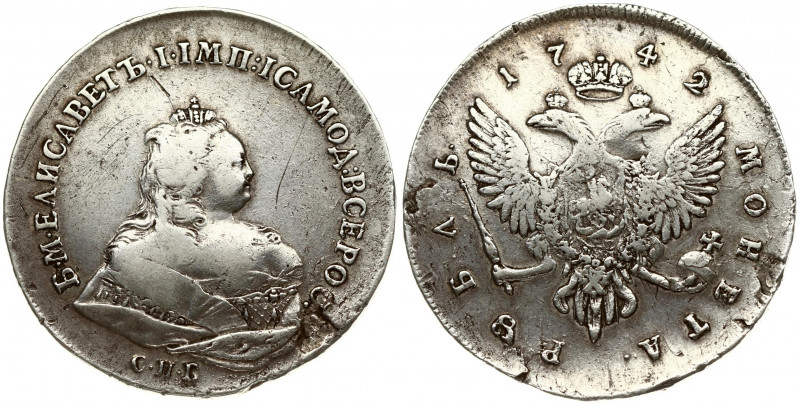 Russia 1 Rouble 1742 СПБ Elizabeth (1741-1762). Averse: Crowned bust right. Reve...