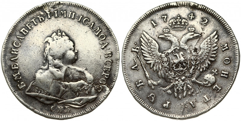 Russia 1 Rouble 1742 СПБ St. Petersburg. Elizabeth (1741-1762). Averse: Crowned ...