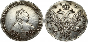 Russia 1 Rouble 1744 ММД Moscow. Elizabeth (1741-1762). Averse: Crowned bust right. Reverse: Crown above crowned double-headed eagle shield on breast....