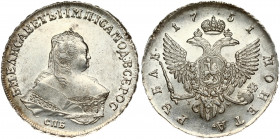 Russia 1 Rouble 1751 СПБ-IМ St. Petersburg. Elizabeth (1741-1762). Obverse: Crowned bust right. Reverse: Crown above crowned double-headed eagle shiel...