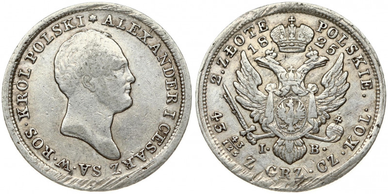 Russia For Poland 2 Zlote 1825 IB Alexander I (1801-1825). Obverse: Head right. ...