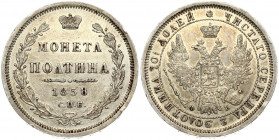 Russia 1 Poltina 1858 СПБ-ФБ St. Petersburg. Alexander II (1854-1881). Obverse: Crowned double imperial. Reverse: Crown above value and date within wr...