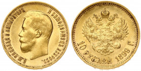 Russia 10 Roubles 1899 (АГ) St. Petersburg. Nicholas II (1894-1917). Obverse: Head right. Reverse: Crowned double imperial eagle ribbons on crown. Gol...
