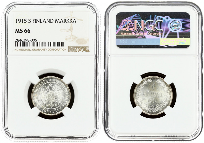 Russia For Finland 1 Markka 1915 S. Nicholas II (1894-1917). Obverse: Crowned im...