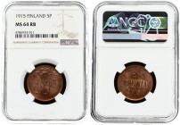 Russia For Finland 5 Pennia 1915 Nicholas II (1894-1917). Obverse: Crowned monogram. Reverse: Denomination and date. Copper. Edge plain. Bitkin 455. N...