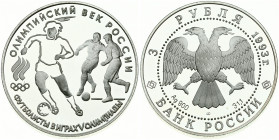 Russia 3 Roubles 1993 Soccer. Obverse: Double-headed eagle. Reverse: Soccer. Silver. Y 351