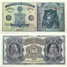 Lithuania 100 Litu 1922 Banknote. Serial A number 402787. Issued 1922.11.16 in Prague. Obverse: Arms at left. Reverse: Vytautas the Great at the right...