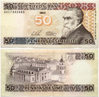 Lithuania 50 Litų 1993 Banknote. Obverse Lettering: LIETUVOS BANKAS Penkiasdešimt litų J. Basanavičius. Reverse: Lettering: penkiasdešimt litų. S/N QA...