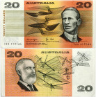 Australia 20 Dollars (1979) Banknote Obverse: Sir Charles Kingsford-Smith at right Geometric shapes in centre. Reverse: Lawrence Hargrave at left Aero...
