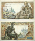 France 1000 Francs 1942 Banknote. Obverse: Statue of Demeter seated on the right with Hercules as a child on his knees. Provencal landscape with sheph...