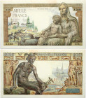 France 1000 Francs 1943 Banknote. Obverse: Statue of Demeter seated on the right with Hercules as a child on his knees. Provencal landscape with sheph...