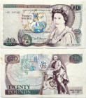 Great Britain 20 Pounds (1970-1991) Banknote Elizabeth II(1952-). Obverse: Purple on multicolour underprint. HM Queen Elizabeth II at right; St. Georg...