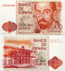 Spain 2000 Pesetas 1980 Banknote Obverse: Portrait of Juan Ramón Jiménez; writer (1881-1958) Shield of Spain. Reverse: Facade of the Moguer Town Hall....