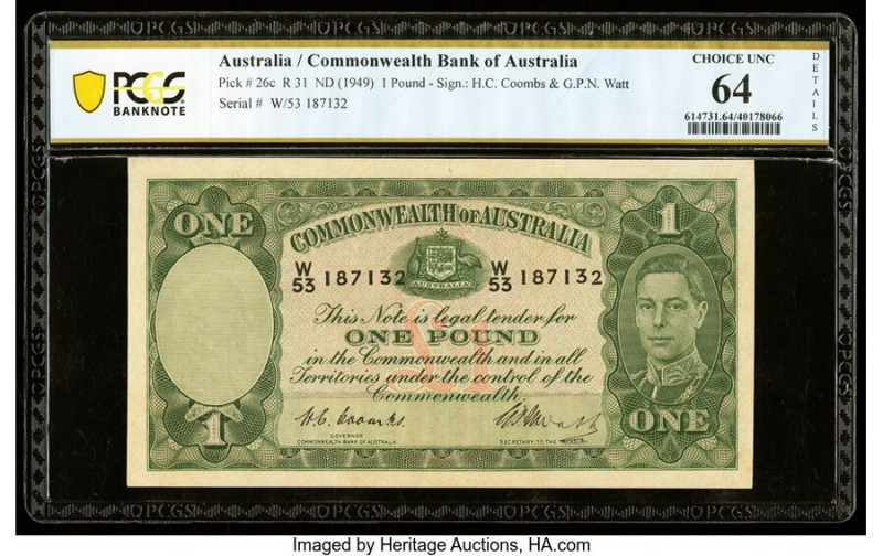 Australia Commonwealth Bank of Australia 1 Pound ND (1949) Pick 26c R31 PCGS Ban...