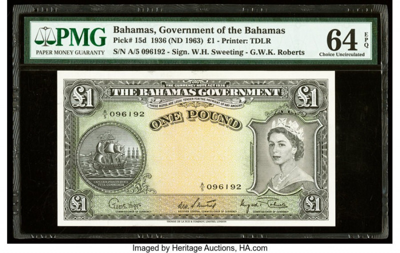 Bahamas Bahamas Government 1 Pound 1936 (ND 1963) Pick 15d PMG Choice Uncirculat...