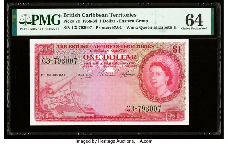 British Caribbean Territories Currency Board 1 Dollar 2.1.1958 Pick 7c PMG Choic...