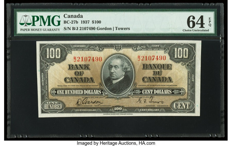 Canada Bank of Canada $100 2.1.1937 BC-27b PMG Choice Uncirculated 64 EPQ. 

HID...