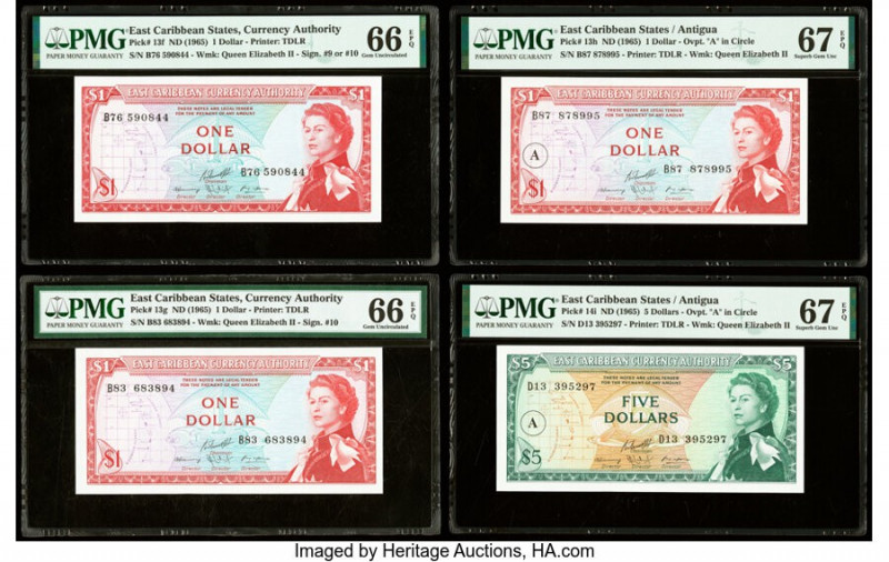 East Caribbean States Currency Authority 1 (3); 5 Dollar ND (1965) Pick 13f; 13g...