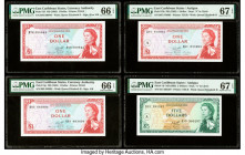 East Caribbean States Currency Authority 1 (3); 5 Dollar ND (1965) Pick 13f; 13g; 13h; 14i Four Examples PMG Gem Uncirculated 66 EPQ (2); Superb Gem U...