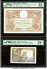 France Banque de France 100 (3); 10 Francs 4.7.1935; 26.11.1942; 6.9.1951; 7.2.1974 Pick 78c; 99e; 128d; 149d Four Examples PMG About Uncirculated 55 ...