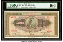 Greece Bank of Greece 5000 Drachmai 1932 Pick 103a PMG Gem Uncirculated 66 EPQ. 

HID09801242017

© 2020 Heritage Auctions | All Rights Reserved