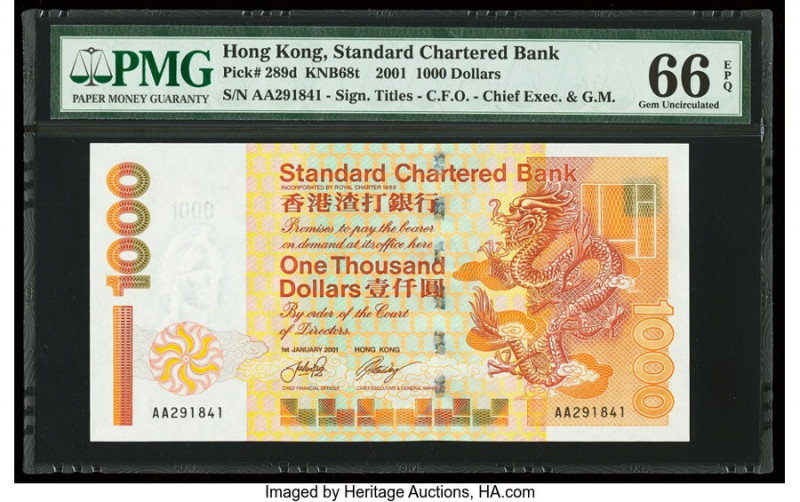 Hong Kong Standard Chartered Bank 1000 Dollars 1.1.2001 Pick 289d KNB68t PMG Gem...