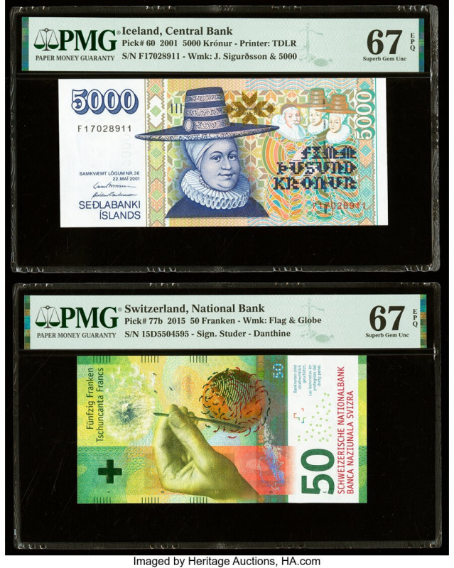 Iceland Central Bank of Iceland 5000 Kronur 22.5.2001 Pick 60 PMG Superb Gem Unc...