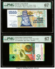 Iceland Central Bank of Iceland 5000 Kronur 22.5.2001 Pick 60 PMG Superb Gem Unc 67 EPQ; Switzerland National Bank 50 Franken 2015 Pick 77b PMG Superb...