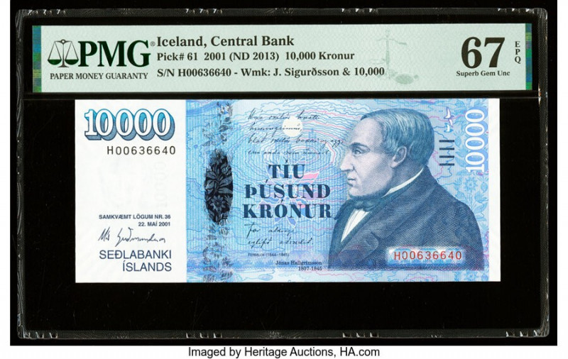 Iceland Central Bank of Iceland 10,000 Kronur 22.5.2001 (ND 2013) Pick 61 PMG Su...