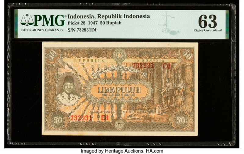 Indonesia Republik Indonesia 50 Rupiah 1947 Pick 28 PMG Choice Uncirculated 63. ...