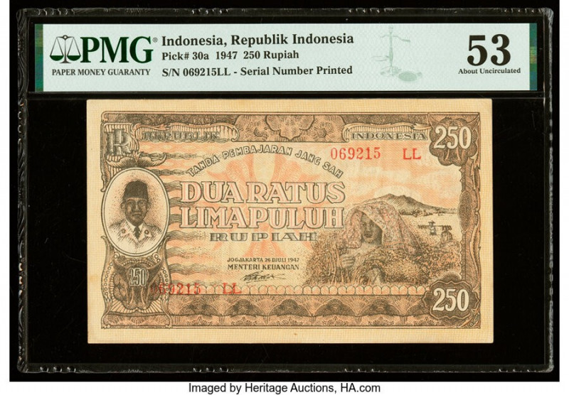 Indonesia Republik Indonesia 250 Rupiah 26.7.1947 Pick 30a PMG About Uncirculate...