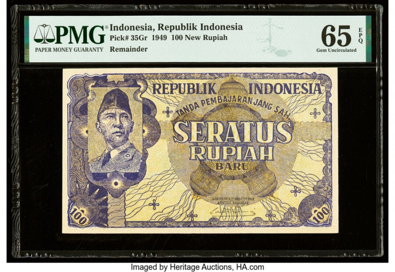 Indonesia Republik Indonesia 100 New Rupiah 17.8.1949 Pick 35Gr Remainder PMG Ge...