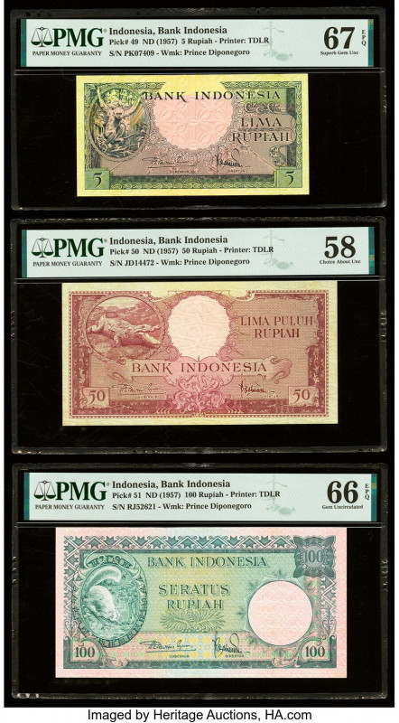 Indonesia Bank Indonesia 5; 50; 100 Rupiah ND (1957) Pick 49; 50; 51 Three Examp...