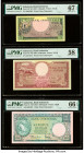 Indonesia Bank Indonesia 5; 50; 100 Rupiah ND (1957) Pick 49; 50; 51 Three Examples PMG Superb Gem Unc 67 EPQ; Choice About Unc 58; Gem Uncirculated 6...
