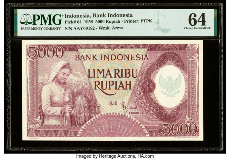 Indonesia Bank Indonesia 5000 Rupiah 1958 Pick 64 PMG Choice Uncirculated 64. 

...