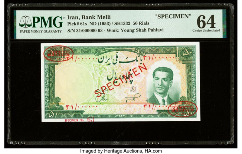 Iran Bank Melli 50 Rials ND (1953) / SH1332 Pick 61s Specimen PMG Choice Uncircu...