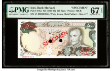 Iran Bank Markazi 500 Rials ND (1974-79) Pick 104cs Specimen PMG Superb Gem Unc 67 EPQ. Red Specimen & TDLR overprints and two POCs are present on thi...